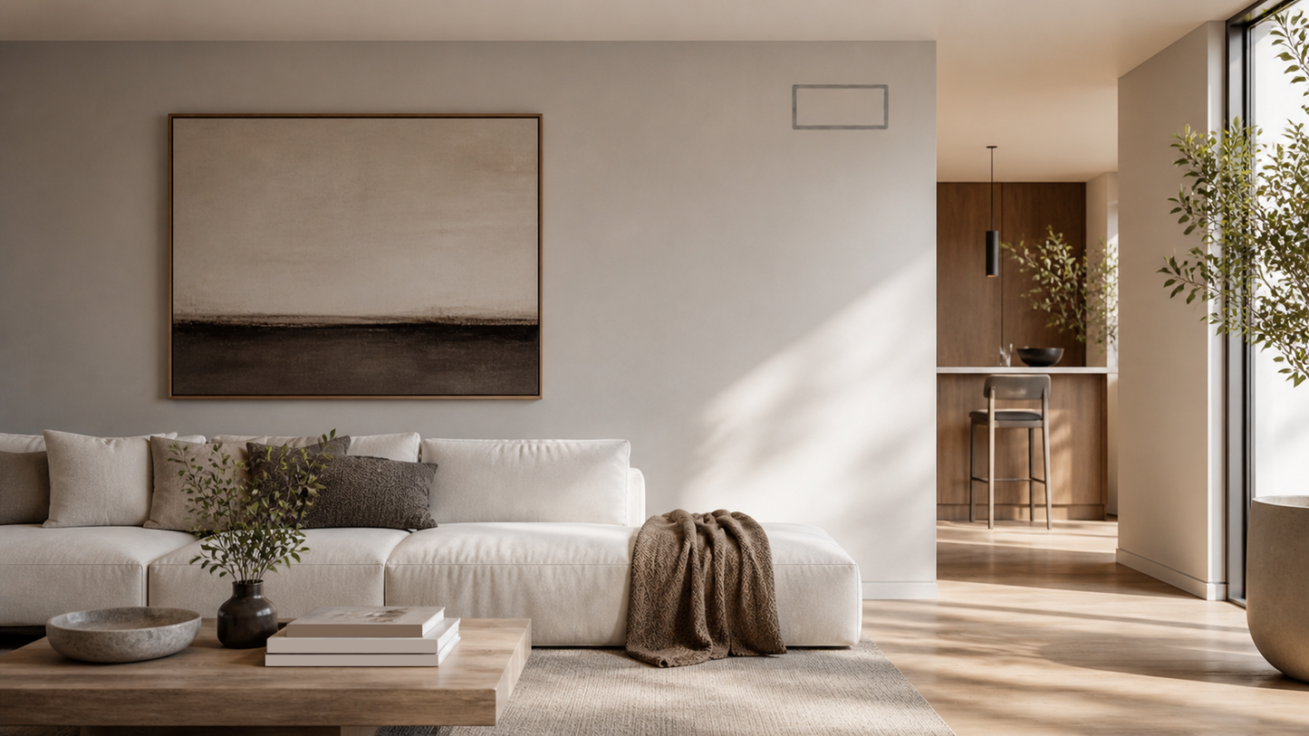 Seam 4×14 inch flush wall vent installed in a hallway — modern white paintable HVAC supply register